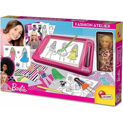 Творчески комплект, Lisciani, Barbie, Училище по рисуване със светеща дъска, Модно ателие с включена кукла Барби