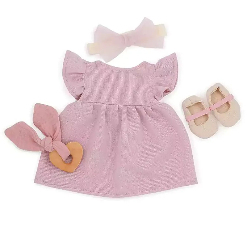 Комплект аксесоари за кукла, Battat, Lulla Baby, Рокля с обувки и панделка за коса, 3 части, Розов