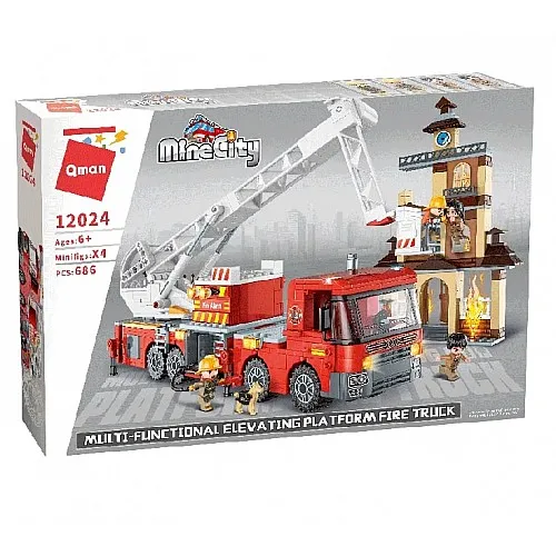 Конструктор, Qman, MineCity, Многофункционална пожарна повдигаща се платформа, 686 части