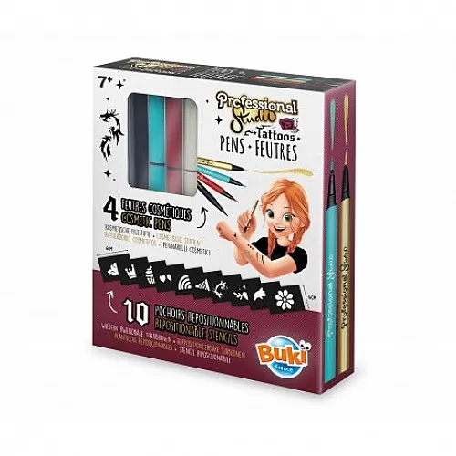 Творчески комплект, Buki France, Химикалки за рисуване на татуировки с шаблони, Златни