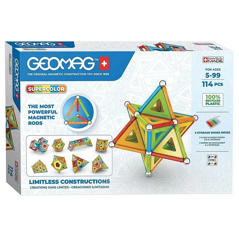 Магнитен конструктор, Geomag, Supercolor Panels, 114 части