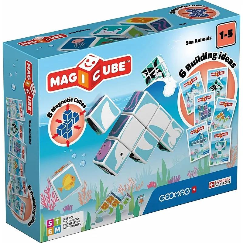 Магнитен конструктор, Geomag, Magicube, Морски животни и карти 146, 11 части