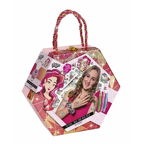 Творчески комплект, Totum, Тебешир за коса и бляскави татуировки, 8 части