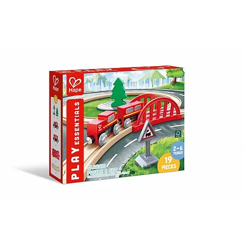Детски игрален комплект, Hape, Класическа железопътна осмица, 19 части