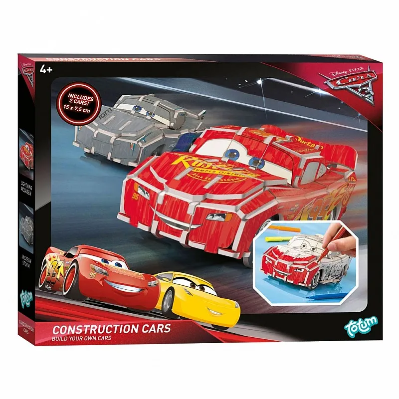 Творчески комплект, Totum, Cars 3, Направи сам количка със задвижващ механизъм, 2 броя