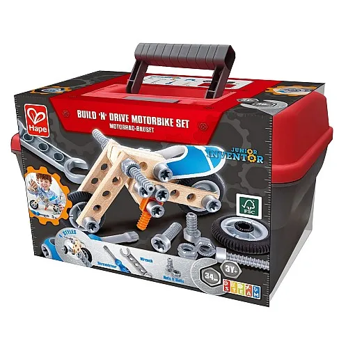 Дървен комплект, Hape, Млад изобретател, Мотоциклет, 34 части