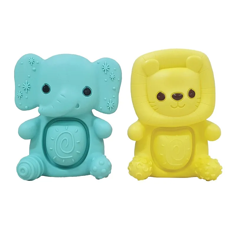 Комплект силиконови бебешки гризалки, Infantino, Слонче и лъвче, 2 броя