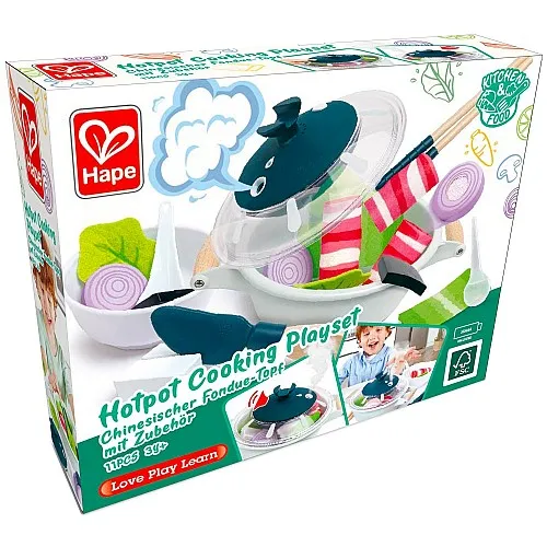 Детски готварски комплект, Hape, Китайска тенджера за фондю с аксесоари, 17 части