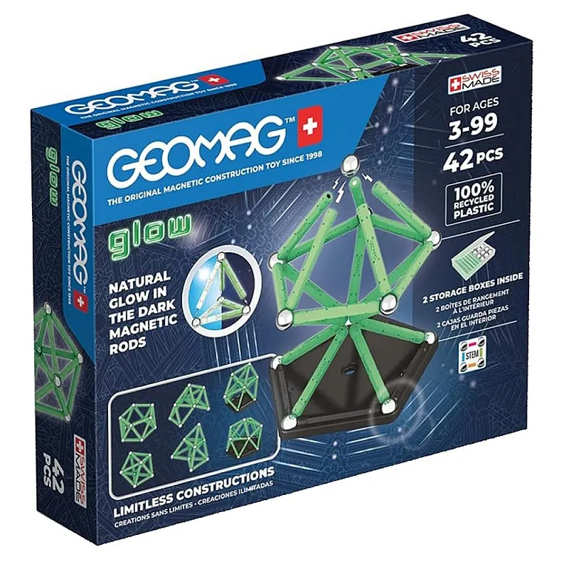Магнитен конструктор, Geomag, Glow, 42 части