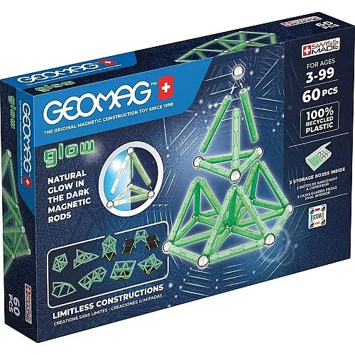 Магнитен конструктор, Geomag, Glow, 60 части
