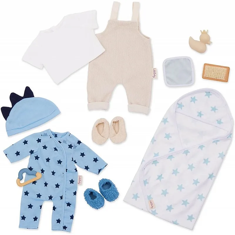 Комплект аксесоари за кукла, Battat, Lulla Baby, Дрехи за момчета, 11 части, Син