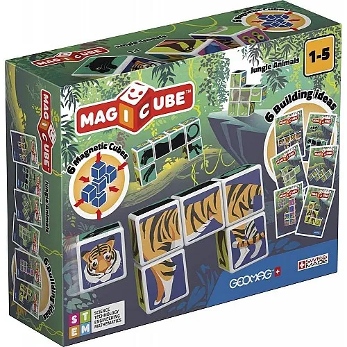 Магнитен конструктор, Geomag, Magicube, Животни в джунглата и карти 145, 9 части