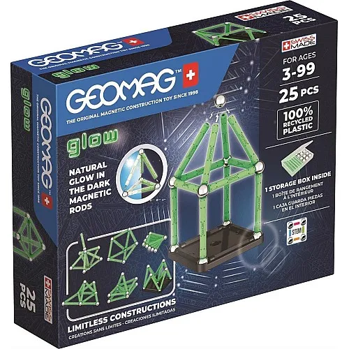 Магнитен конструктор, Geomag, Glow, 25 части