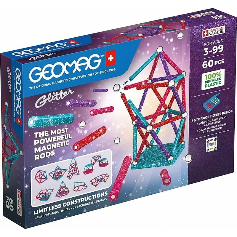 Магнитен конструктор, Geomag, Glitter, 60 части
