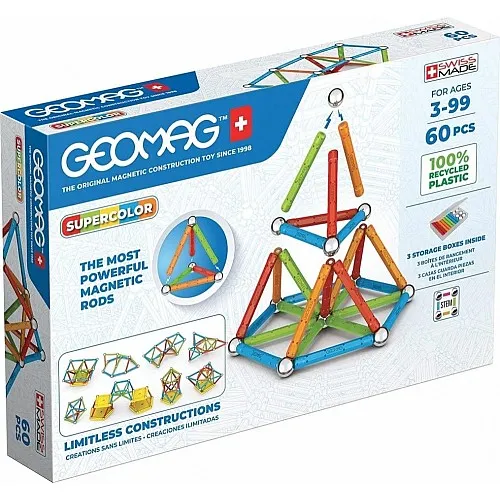 Магнитен конструктор, Geomag, Supercolor, 60 части
