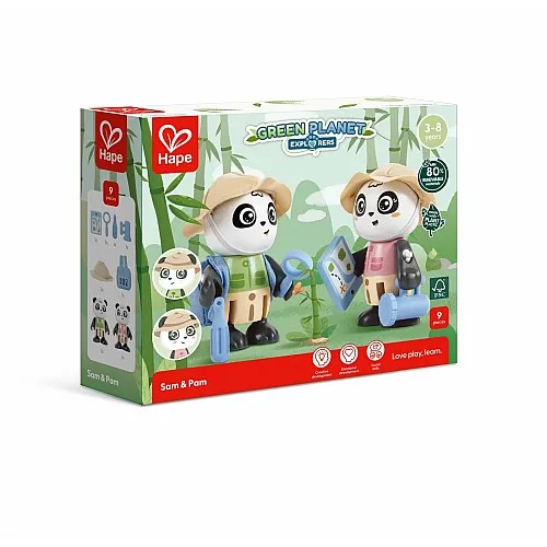 Дървен комплект, Hape, Пам и Сам, 8 части