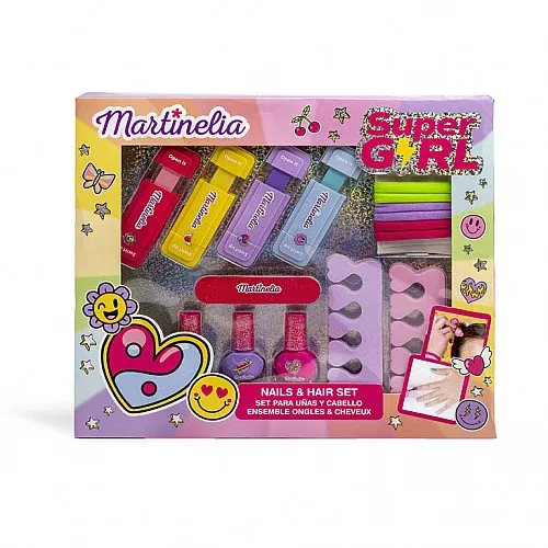 Козметичен комплект, Martinelia, Супер момиче, Комплект за нокти и коса, 16 части