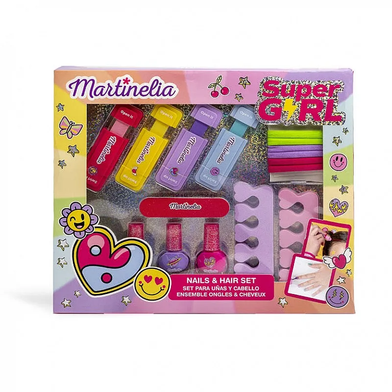 Козметичен комплект, Martinelia, Супер момиче, Комплект за нокти и коса, 16 части