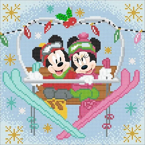 Арт комплект за диамантено изкуство, Craft Buddy, Мики и Мини - Зима, 30 х 30 см, 6 части