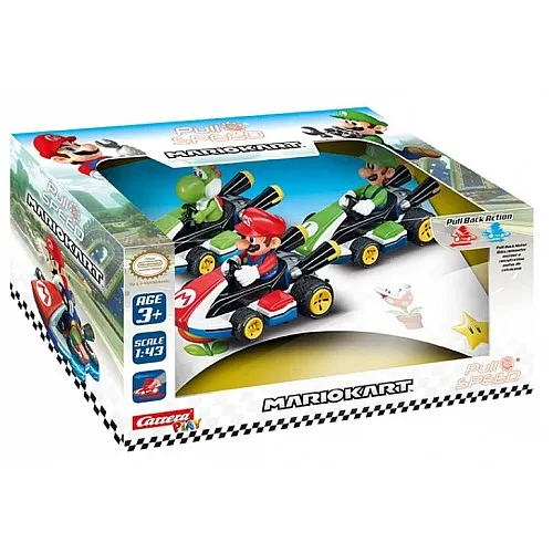 Комплект пулбек колички, Carrera, Super Mario, Марио, Луиджи и Йоши, 3 броя