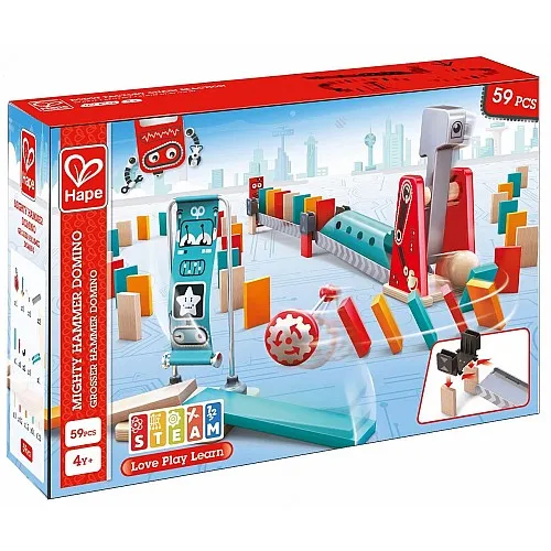 Комплект дървена игра, Hape, Домино, Мощен удар, 59 части
