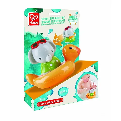 Играчка за баня Hape, Въртящо се слонче с пояс, променящ цвета си