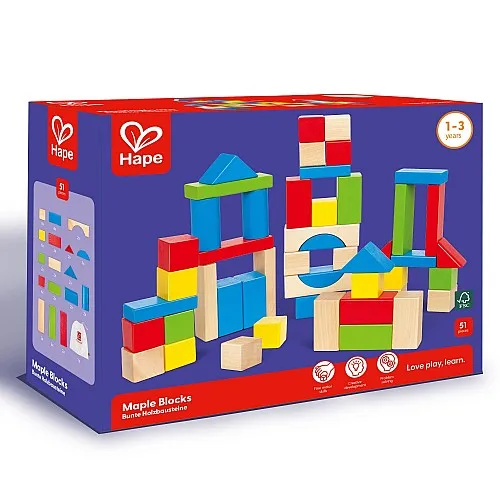 Комплект дървени кубчета, Hape, 50бр