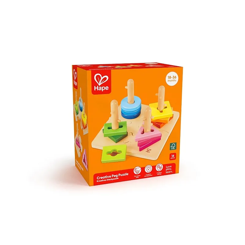 Дървен комплект, Hape, Пъзел с фигури за нанизване