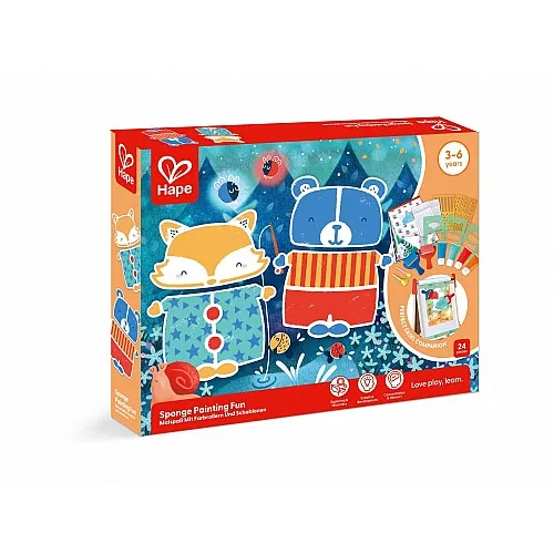 Творчески комплект, Hape, Забавно рисуване с гъба и шаблони, 16 части