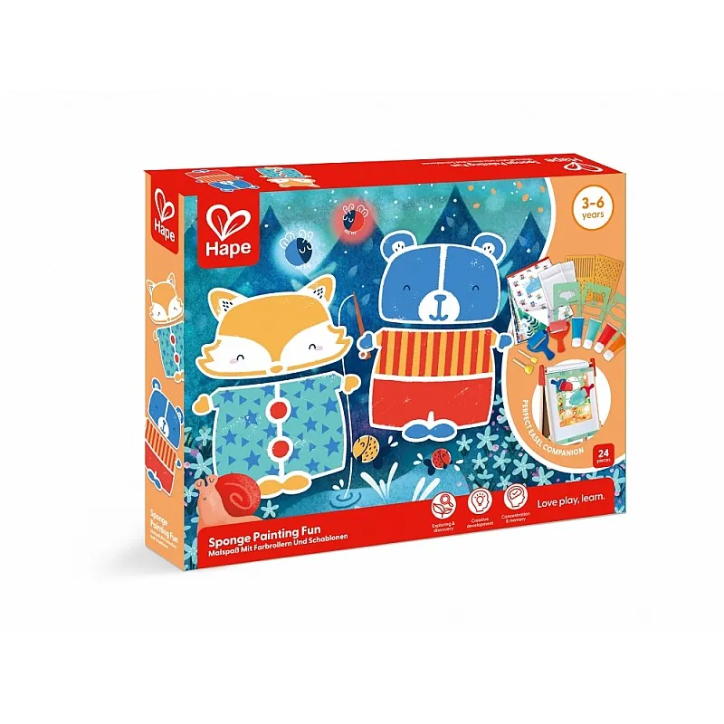 Творчески комплект, Hape, Забавно рисуване с гъба и шаблони, 16 части