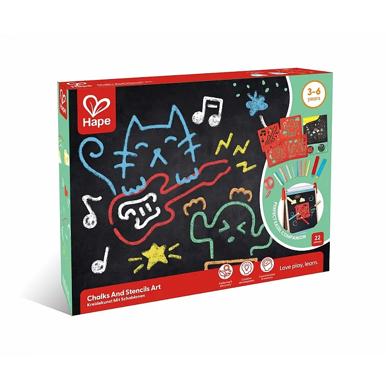 Творчески комплект, Hape, Забавно рисуване с тебешири и шаблони, 21 части