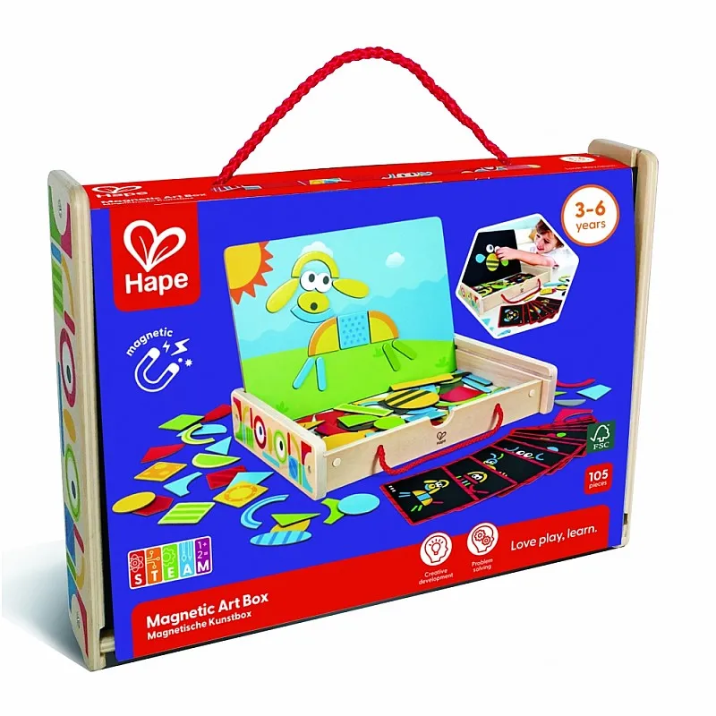 Творчески комплект, Hape, Магнитна арт кутия, 105 части