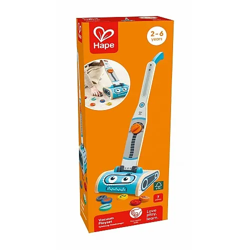 Детски игрален комплект, Hape, Прахосмукачка робот, 17.5 х 18 х  58 см, 7 части