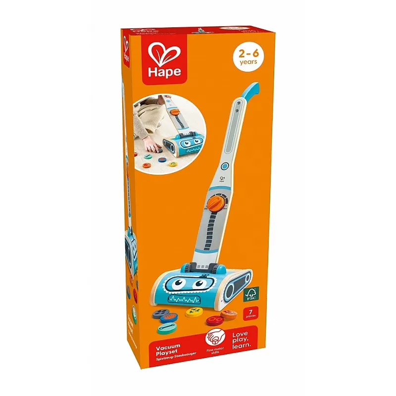 Детски игрален комплект, Hape, Прахосмукачка робот, 17.5 х 18 х  58 см, 7 части
