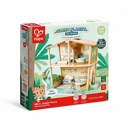 Дървен комплект, Hape, Къща на тигри в джунглата, 34 части