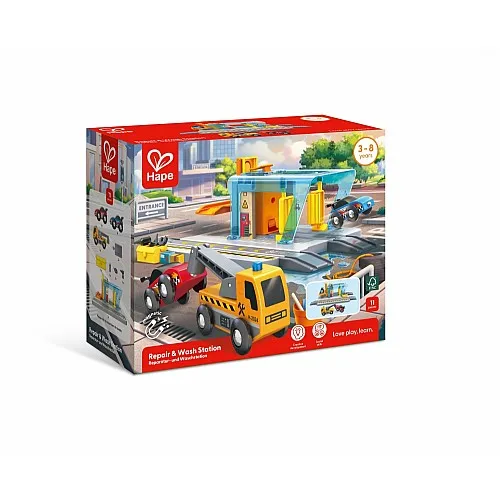 Комплект железопътен сервиз, Hape, 11 части