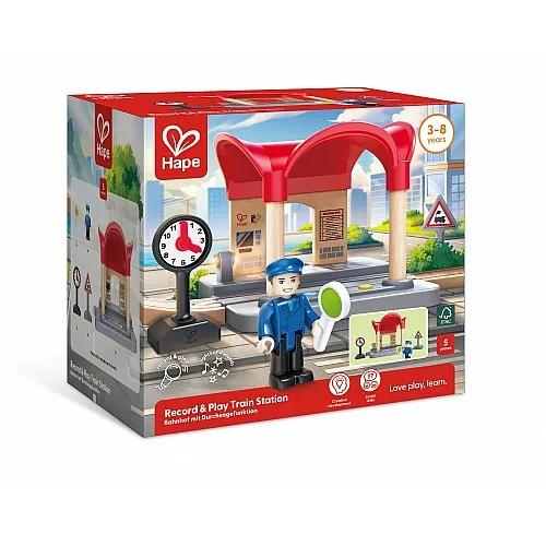 Комплект за игра, Hape, Интерактивна ЖП гара, 5 части