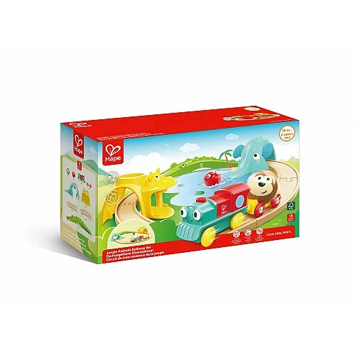 Железопътен комплект, Hape, Животни от джунглата, 15 части
