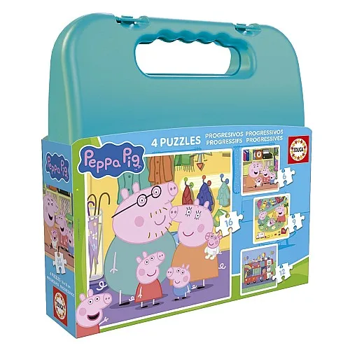 Прогресивен пъзел в куфар, Educa, Peppa Pig 4 в 1, 6-9-12-16 части