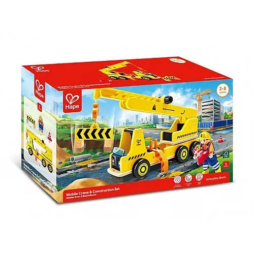 Детски дървен комплект, Hape, Подвижен кран, 5 части