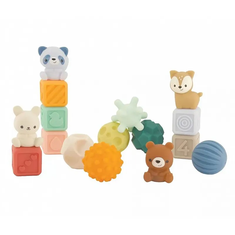 Комплект бебешки сензорни играчки, Infantino, Меки цветове, 16 бр.