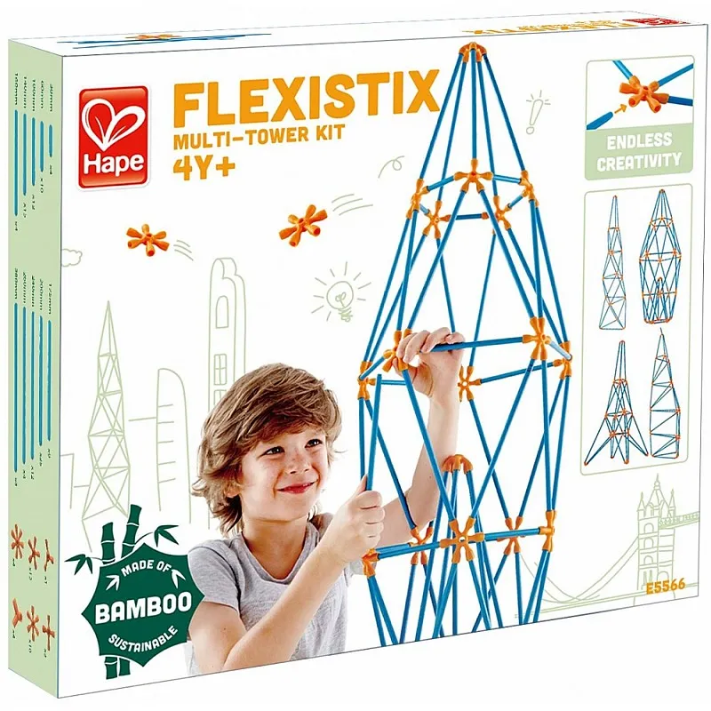 Бамбуков конструктор, Hape, Flexistix, Комплект кули, 132 части