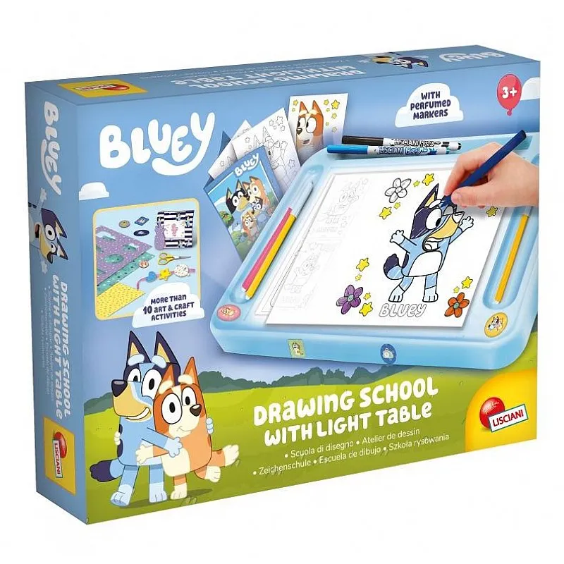 Творчески комплект, Lisciani, Bluey, Училище по рисуване със светеща дъска