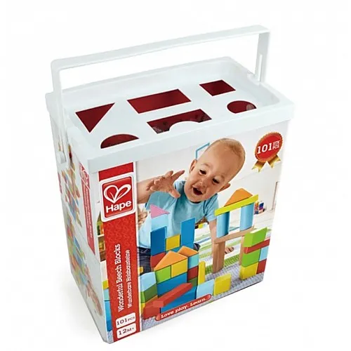 Дървени разноцветни кубчета, Hape, 101 части