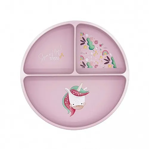 Силиконова чиния за хранене с вакуум, Sassi, Еднорог