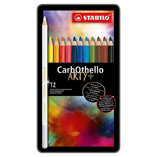 Комплект пастелни моливи, Stabilo, CarbOthello, метална кутия, 12 цвята