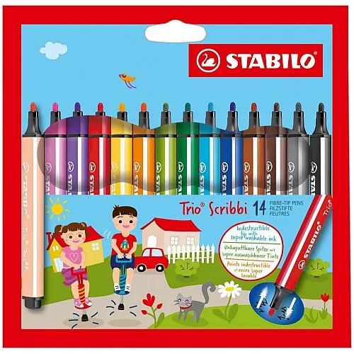 Комплект флумастери, Stabilo, Trio Scribbi, 14 цвята