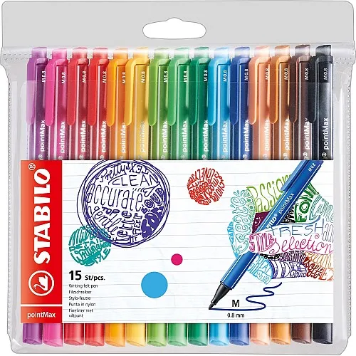 Комплект флумастери, Stabilo, pointMax, 15 цвята
