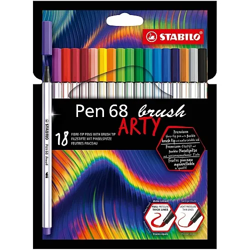 Комплект флумастери, Stabilo, Pen 68 Brush Arty, 18 цвята