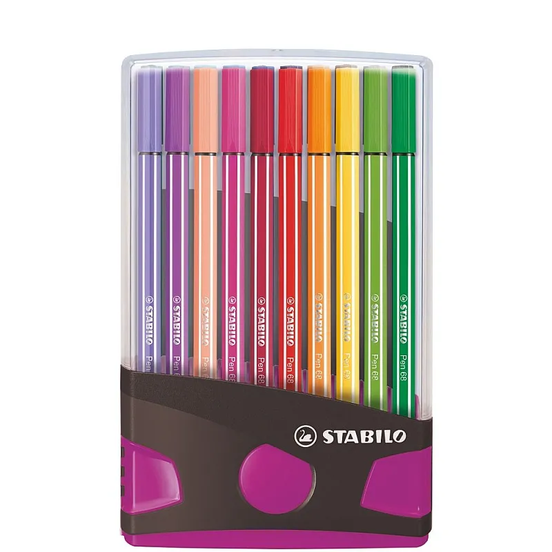Комплект флумастери, Stabilo, Pen 68 Color Parade, лилава кутия, 20 цвята